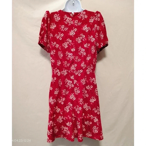 LOFT SZ 2p Red Floral Pattern Mini Fit and Flare Dress - Picture 4 of 10